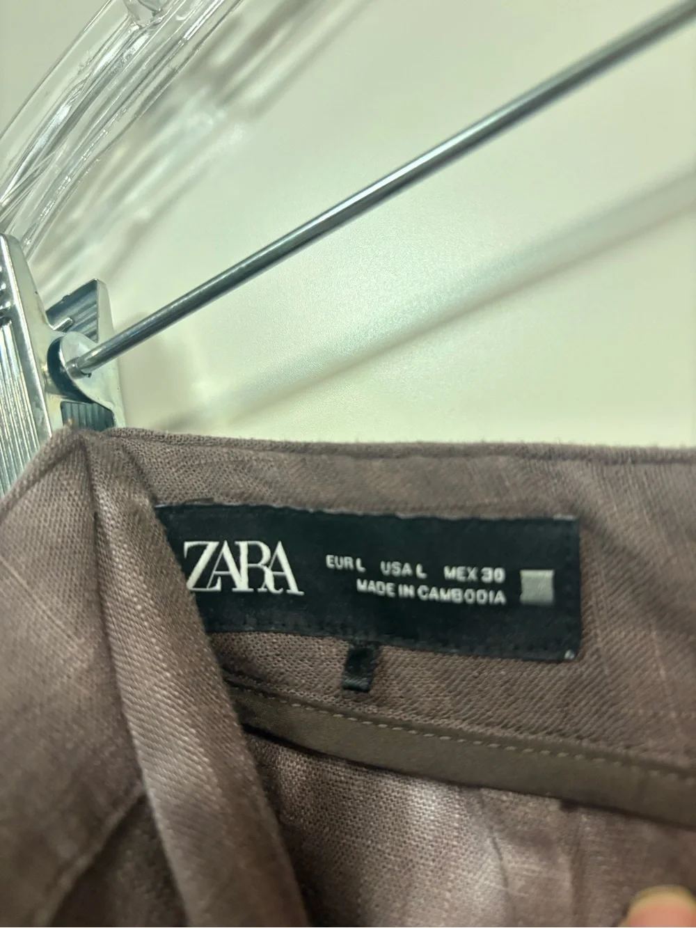 Zara Taupe Tie-Dye Wrap Wide-Leg Linen Blend Pants L